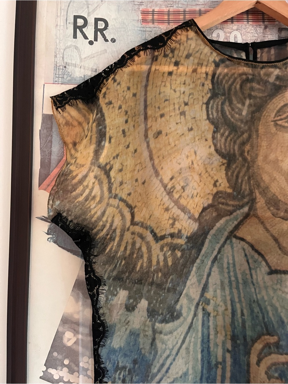 Byzantine Print 100% Silk Organza Italy-Made Lace Oversized Semi Sheer Top S/M - Picture 2 of 10